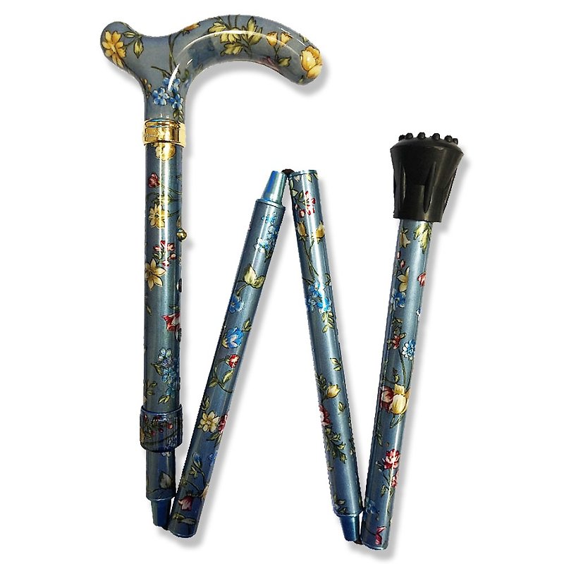 Foldable storage + height adjustment. Fashion Folding Cane <Gray Blue Flower-Small Style> - Other - Other Metals 