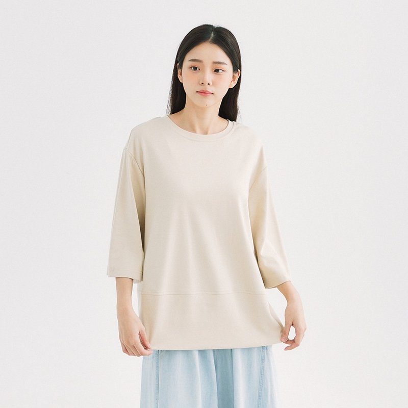【Simply Yours】百搭寬鬆中袖T 米F - 女 T 恤 - 棉．麻 白色