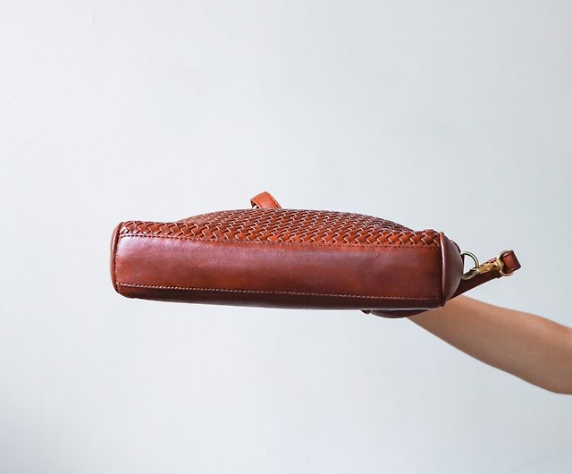 Vintage Aigner Brown Leather Woven Shoulder Bag - Shop Folklore Messenger Bags & Sling - Pinkoi