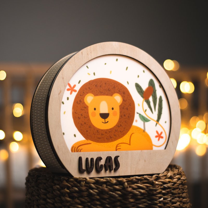 Personalized Wooden Baby Night Lamp, Lion Night Light Baby, Baby Birthday Gift - เฟอร์นิเจอร์เด็ก - ไม้ หลากหลายสี