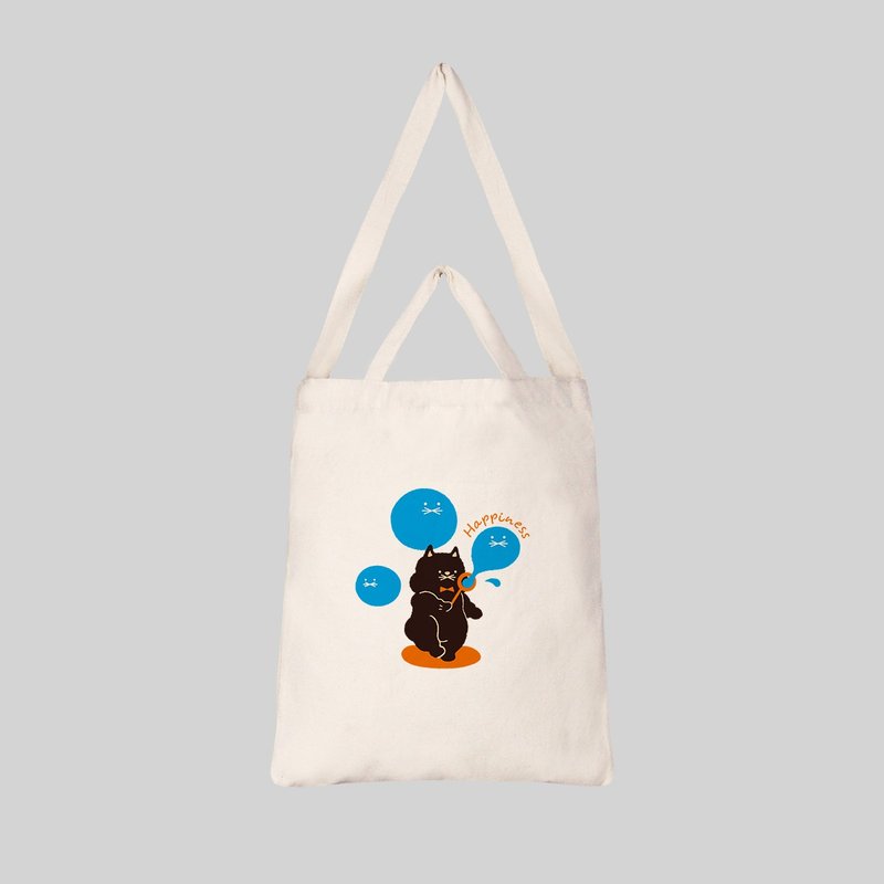 【客製化禮物】Molly Illustration 吹泡泡 直式 橫式 帆布包 - 側背包/斜背包 - 棉．麻 卡其色