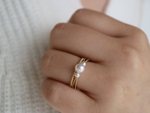 KOKO PEARL JEWELRY 日本直送 3+5mm Akoya珍珠戒指 三層疊戴設計 18k黃金 完全訂製