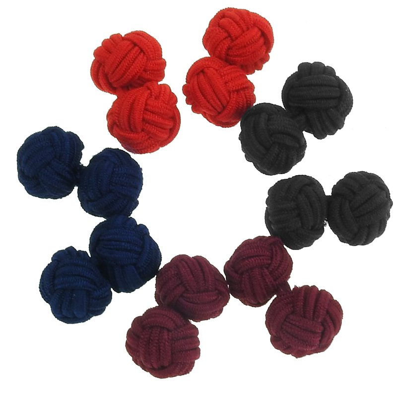 Black Red Navy Burgendy Silk Knot Cufflinks Set - กระดุมข้อมือ - เส้นใยสังเคราะห์ หลากหลายสี