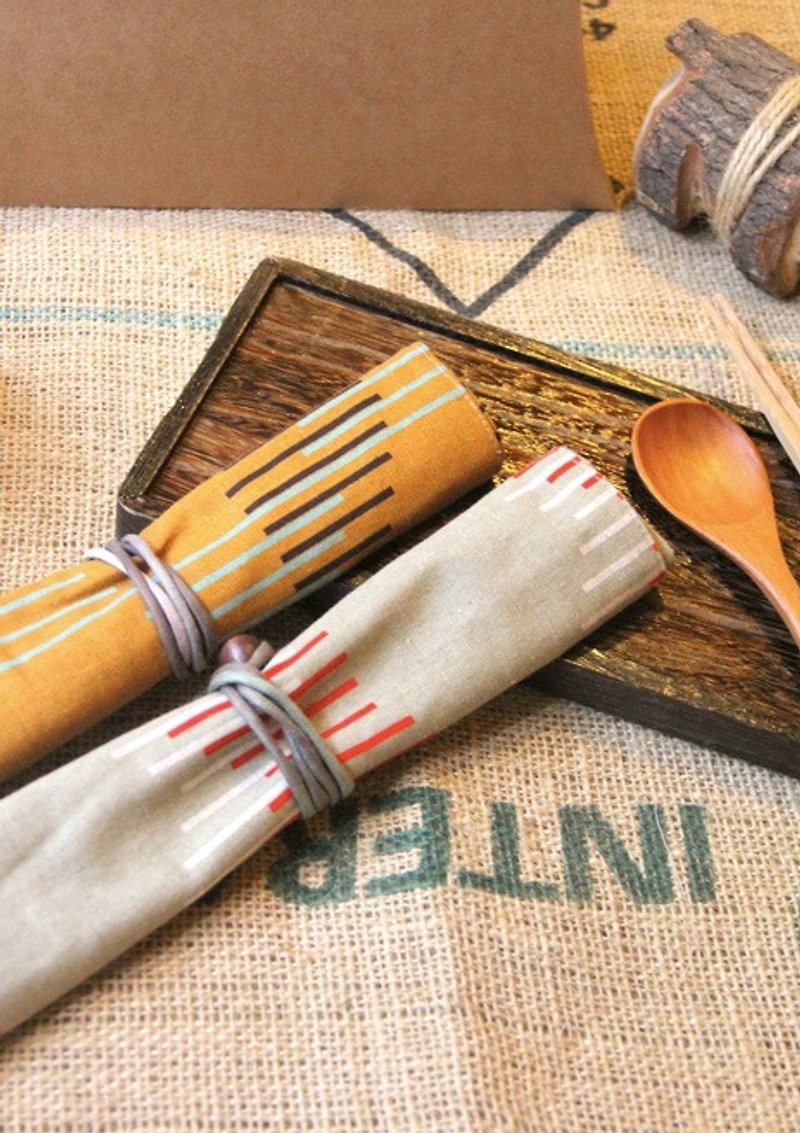 weimom's micro fabric Mans record: Coffee line connection - pencil, chopstick sets, tableware bags, rolls, Christmas gift ● Made in Taiwan - Handmade Good - Chopsticks - Cotton & Hemp Brown