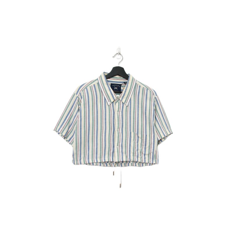 Back to Green-再製短板條紋襯衫 綠藍紅紋 dv-40//vintage shirt - 女襯衫 - 棉．麻 
