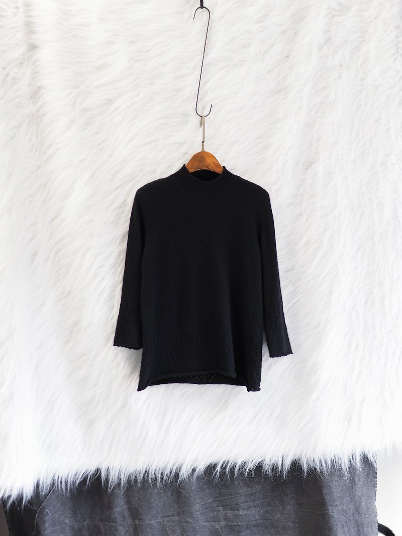 Ink black small stand collar barley winter log time antiques Kashmir cashmere vintage sweater cashmere - Women's Sweaters - Wool Black