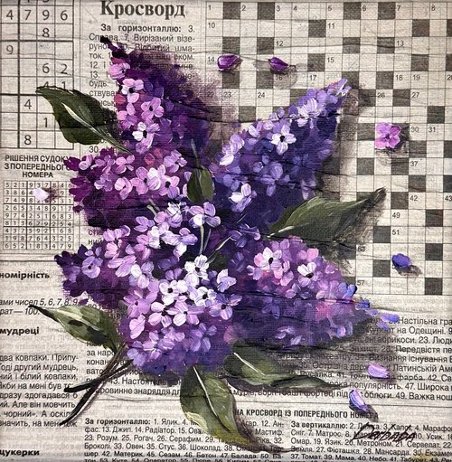 紙にライラック色で描いた明るい油絵 - ショップ DervikArtStore