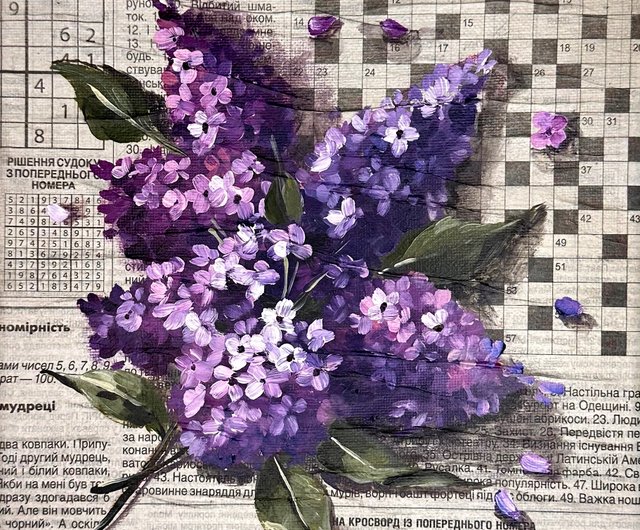紙にライラック色で描いた明るい油絵 - ショップ DervikArtStore