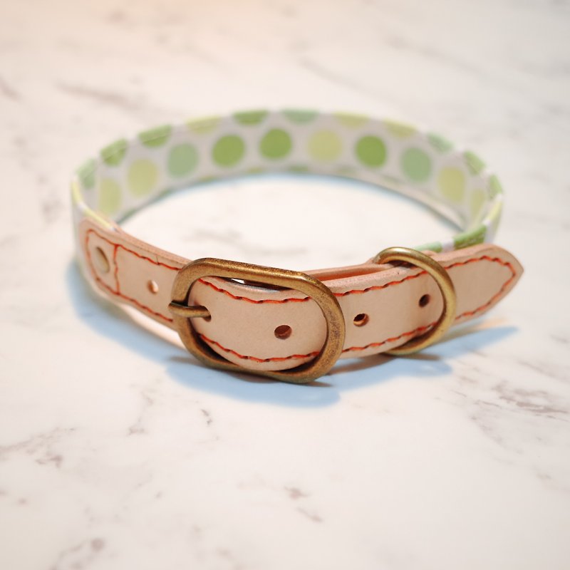 第Lの犬の首輪ネックレス（除くタグ）私のかわいい日本のメロンの野菜なめしの革の布ギフトタグベルスイカ - 首輪・リード - 革 
