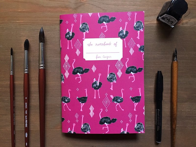 Ostrich and ethnic style totem square eye notebook A5 grid notebook - สมุดบันทึก/สมุดปฏิทิน - กระดาษ สีม่วง