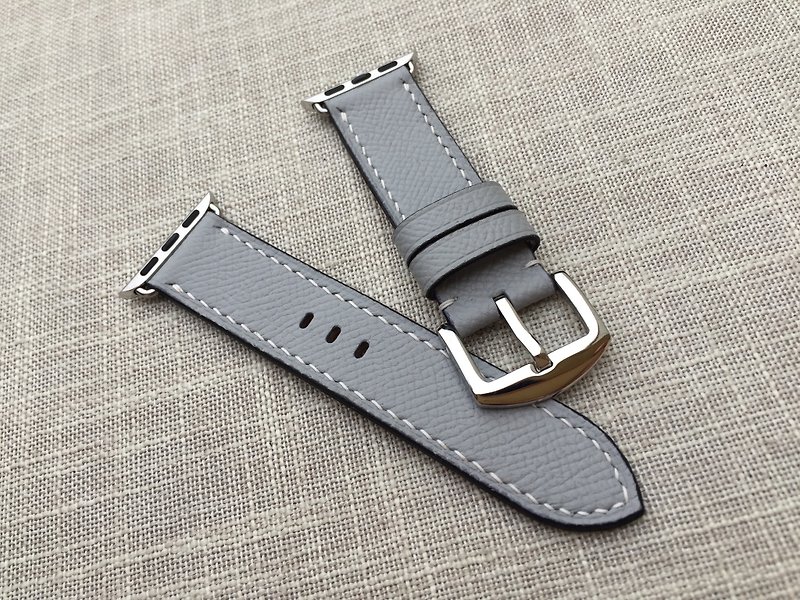 Pearl Gray Palm Grain Leather Strap Handmade Applewatch Strap - สายนาฬิกา - หนังแท้ สีเงิน