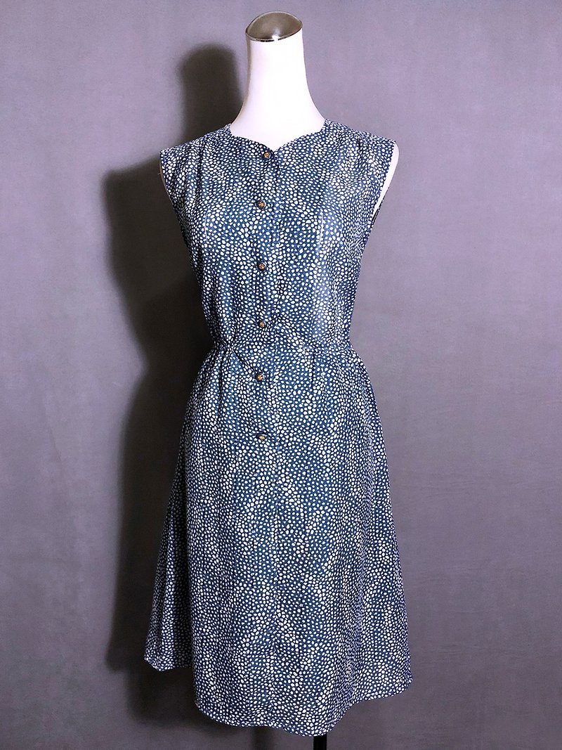 圖騰織紋無袖古著洋裝/ 國外帶回 VINTAGE - 連身裙 - 聚酯纖維 藍色