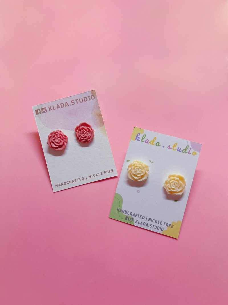 Rose handcrafted polymer clay earrings - 耳環/耳夾/耳骨夾 - 其他材質 多色