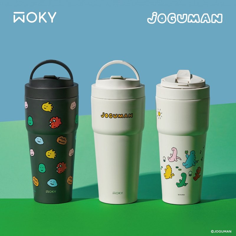 【WOKY meets JOGUMAN】丸型二重層セラミックカップ 750ml (シリコーン太ストロー付き) - 保温・保冷ボトル - 金属 多色