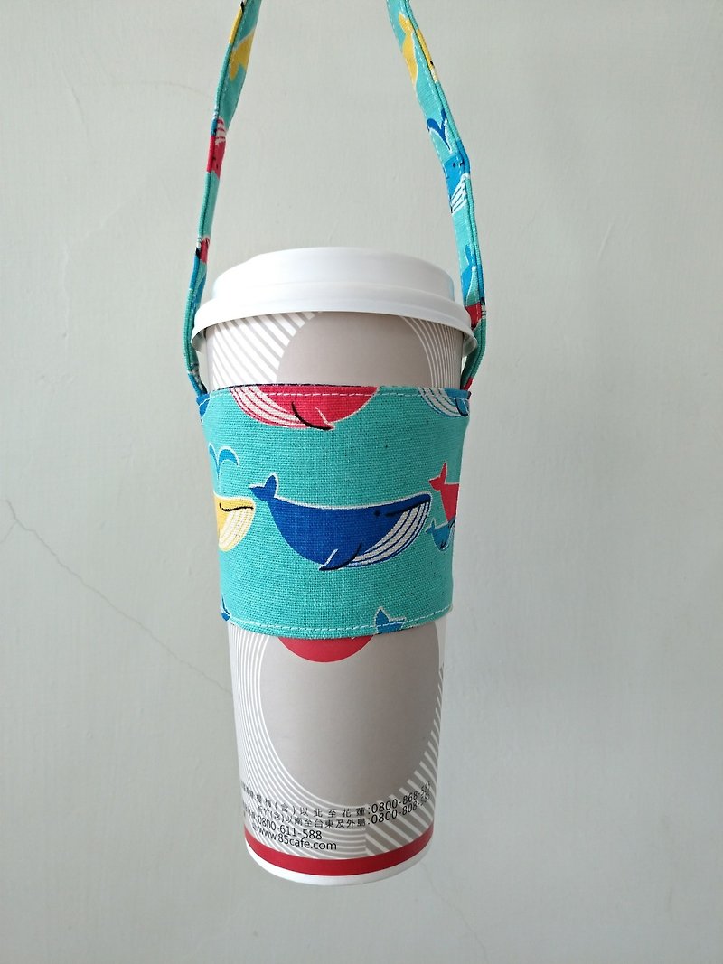環境に配慮した手回しコーヒー飲料バッグバッグバッグのセットの飲料カップカップセット - スプリンクラー大きなクジラ - ドリンクホルダー - コットン・麻 