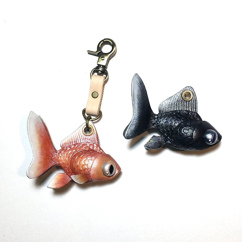 Original Animal Series Butterfly Goldfish, Tianyu, Butterfly, Longqing (Customized by Drawing) Full Three-dimensional Charm Leather Goods - พวงกุญแจ - หนังแท้ สีส้ม