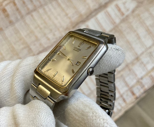 CITIZEN シルバースクエア印刷 日付 方眼デザイン ステンレス ベルト