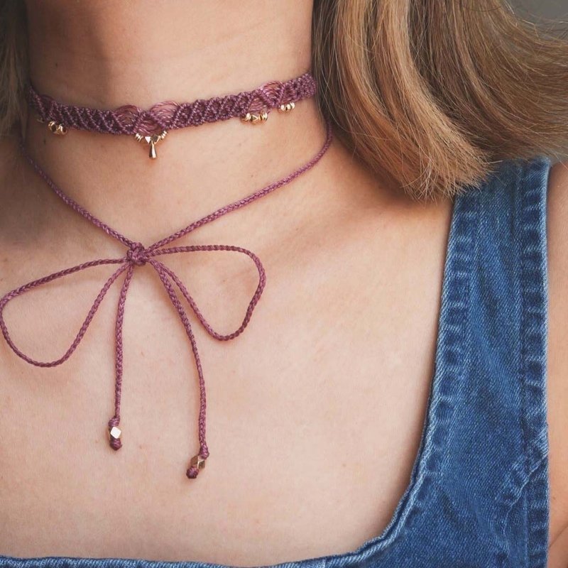 Lace Choker | 編織蕾絲頸繩 | 網格款 | 紫紅色 - 項鍊 - 蠟 