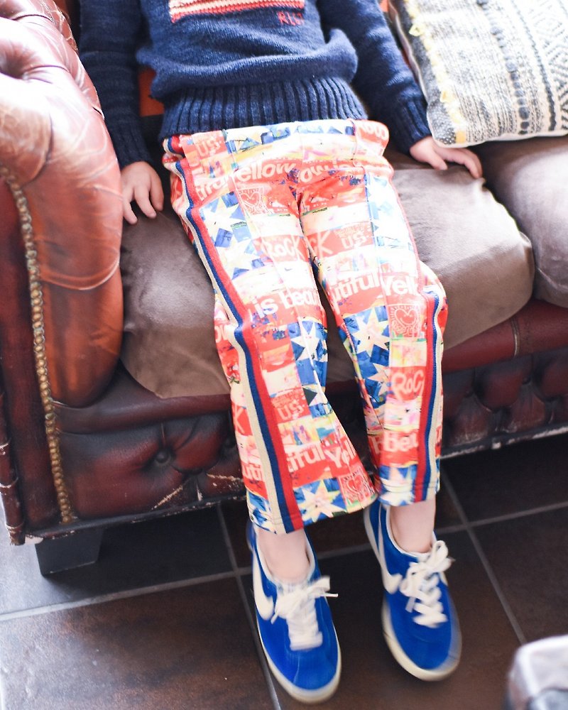 Jersey Pants Harapeco Paint Track Pants Boot Cut Print All Over Pattern Character Children's Clothing - กางเกง - เส้นใยสังเคราะห์ สีน้ำเงิน