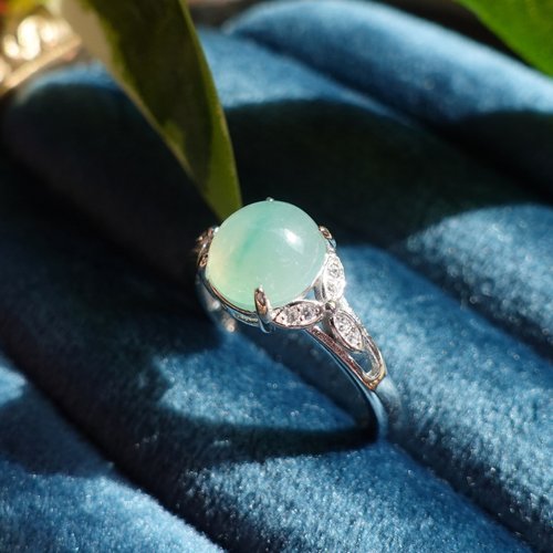 NOW jewelry 玉之美 水潤飄花 天然豆種翡翠 古典設計款 氣質款 純銀戒 訂製