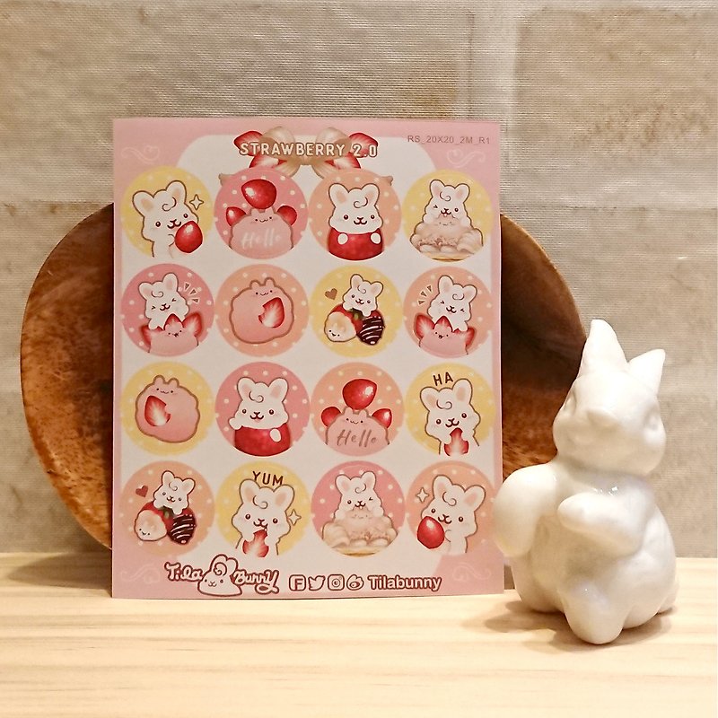 小圓貼紙-草莓兔/Q版 - 貼紙 - 紙 粉紅色