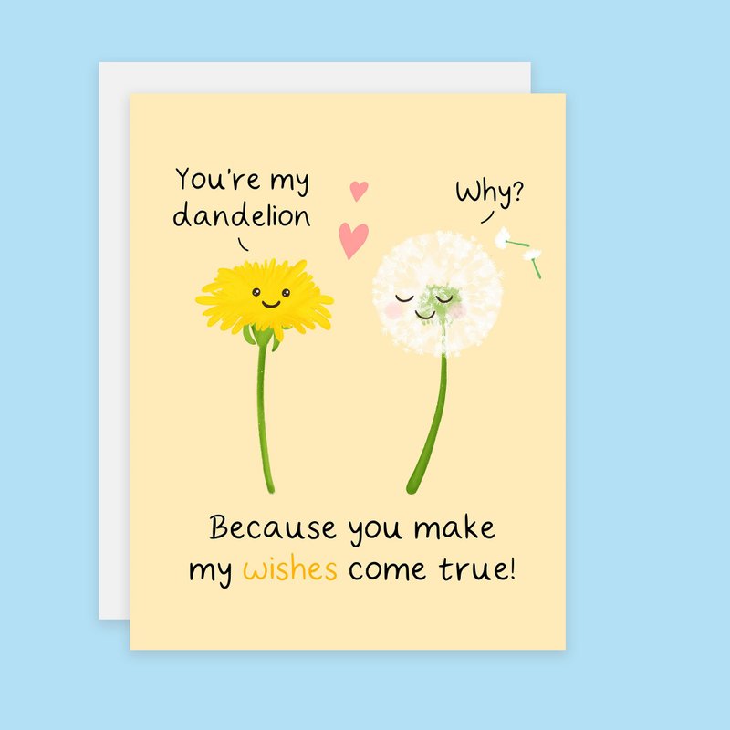 Dandelion Lover Anniversary Card You Make My Dreams Come True Love Card Cute - Cards & Postcards - Paper 