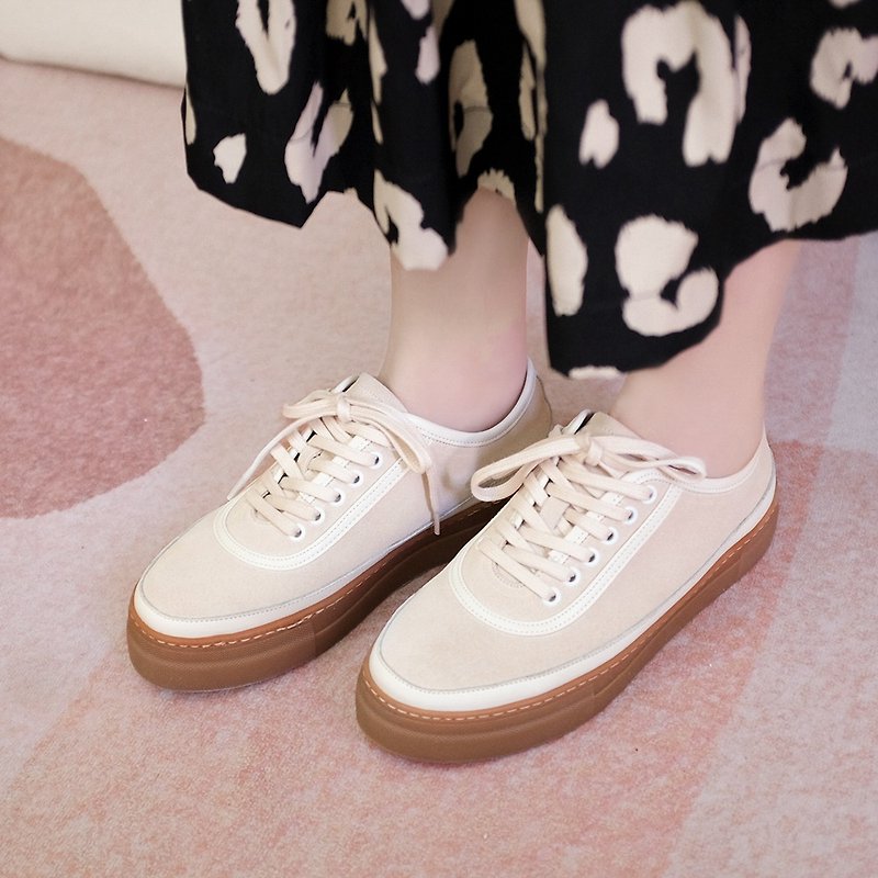 Thick Sole Waterproof Shoes! Caramel Circle Puff Shoes Off-White【Major Pleasure】-Cream Cheese - รองเท้ากันฝน - หนังแท้ ขาว