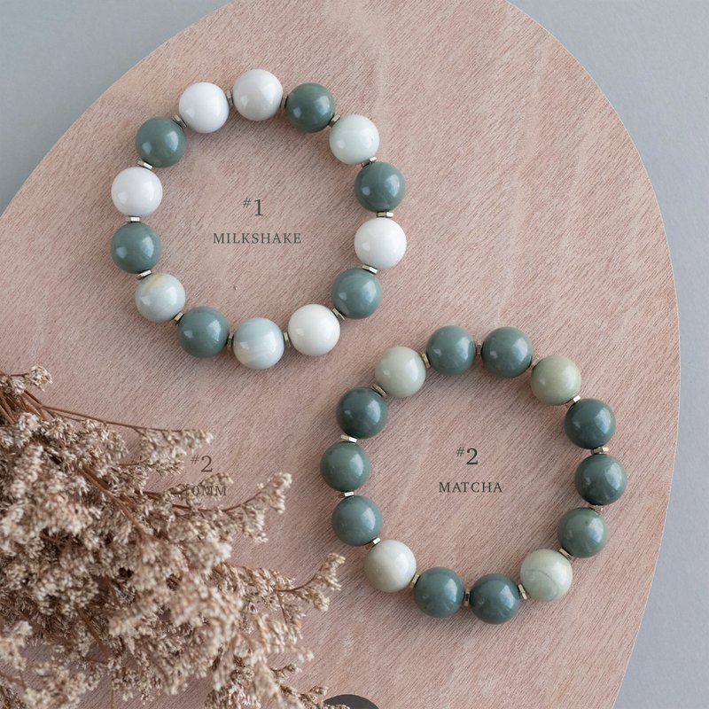 【Fans 30% off】Green Tea Alashan Agate genuine gemstones stretch bracelet gift - สร้อยข้อมือ - คริสตัล สีเขียว