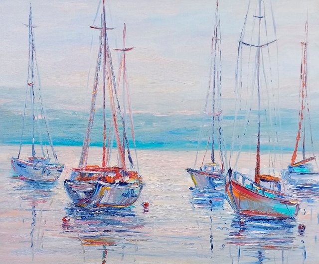 アレクサンダー・シェンデロフによる夜の帆船の絵画 海の絵 帆船