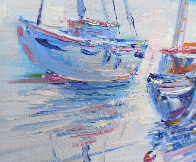 P. D. 油彩画 風景画 海と帆船 絵画 アンティーク レトロ 運命