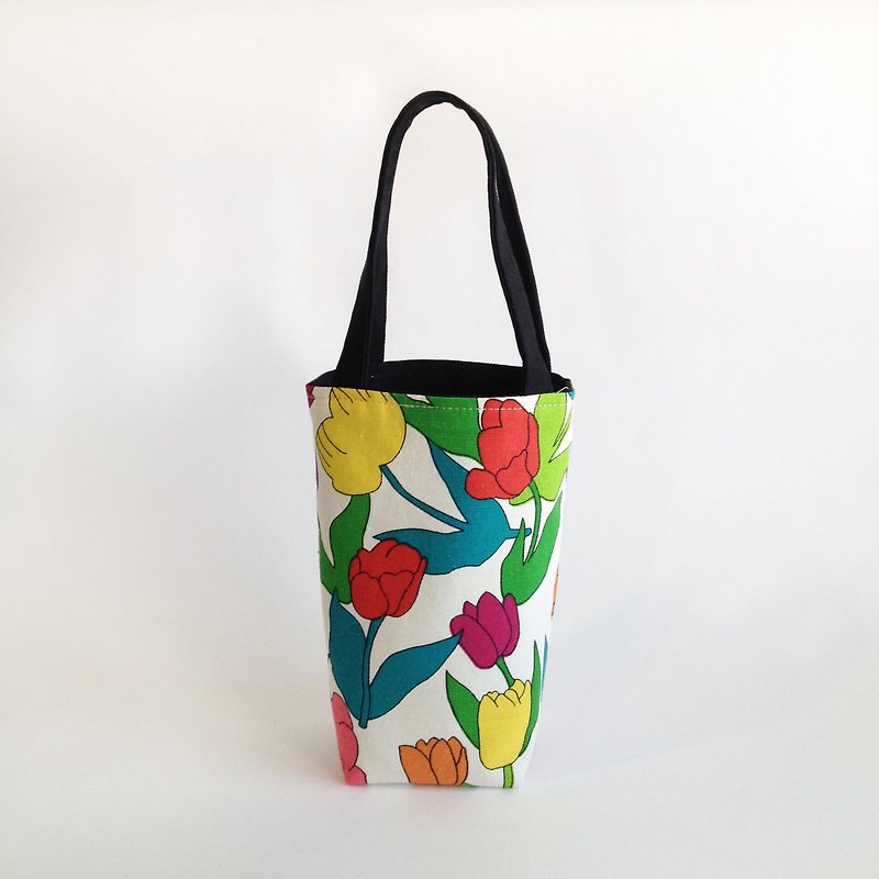 Plain canvas + color tulip double-sided beverage bag / beverage bag - Beverage Holders & Bags - Cotton & Hemp Multicolor