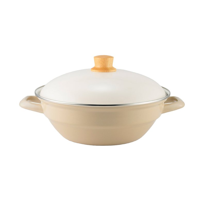 DONABE Enamel Hot Pot with Double Ear Cover Beige 27cm - เครื่องครัว - วัตถุเคลือบ ขาว