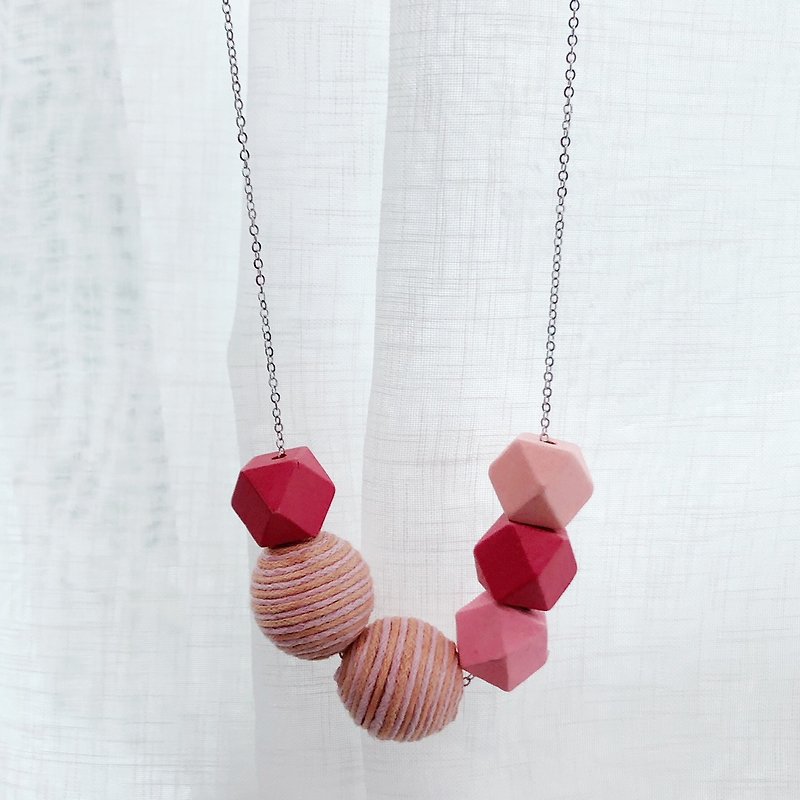 Pink  Wooden Beans Necklace Birthday Gift Wedding BFF - Chokers - Wood Pink