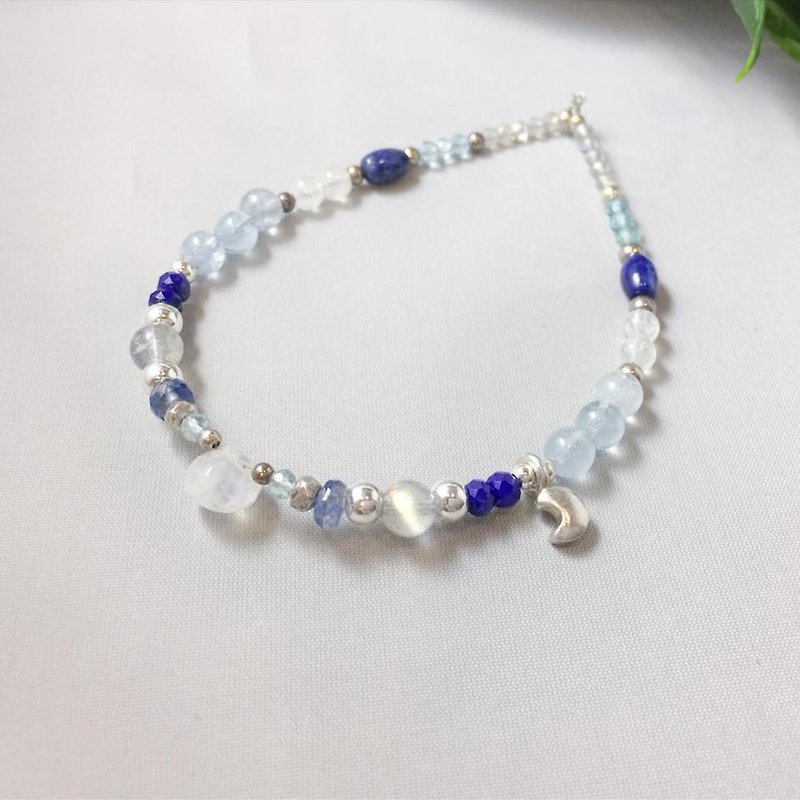 MH Sterling silver natural stone custom series _ moonlight secret _ moonstone - Bracelets - Gemstone Blue