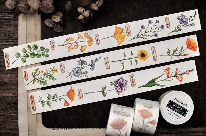 Botanical Illustration 2 Washi Tape- 3.5cm - Washi Tape - Paper Multicolor