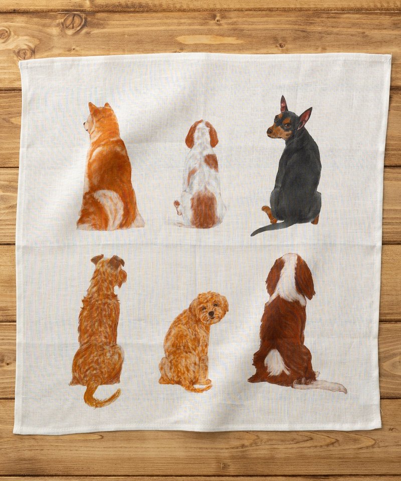 Large Linen Handkerchief Cat Dog 43×43cm 7.Dogs-C - Other - Other Materials White