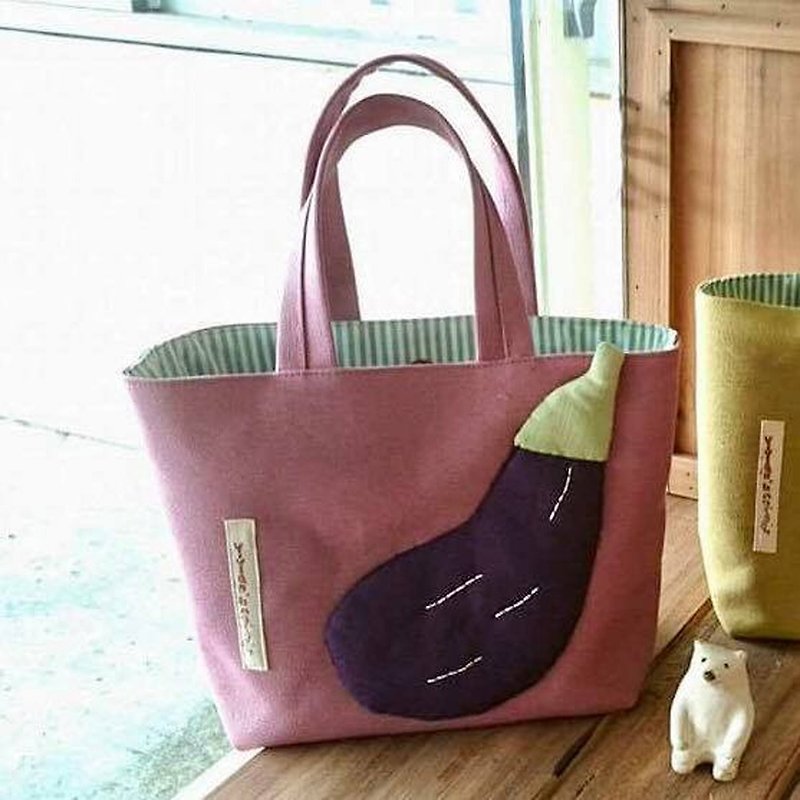Big eggplant tote bag/cooked foundation - Handbags & Totes - Cotton & Hemp Purple