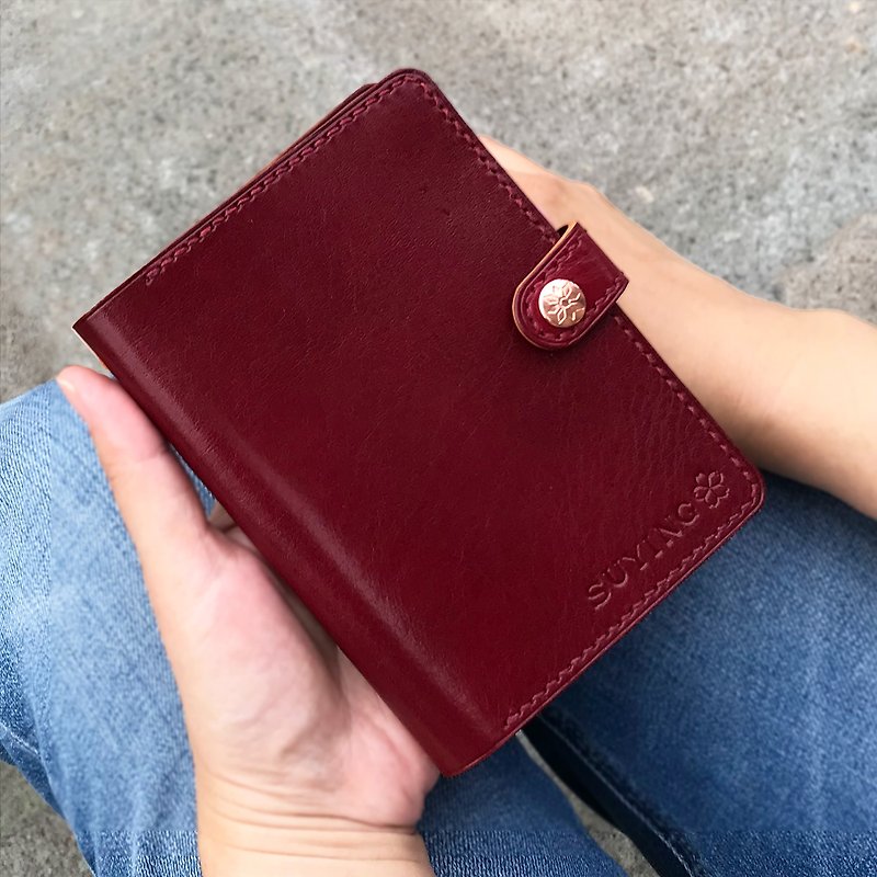 Toscana 皮革護照夾 -酒紅色 - 護照夾/護照套 - 真皮 紅色