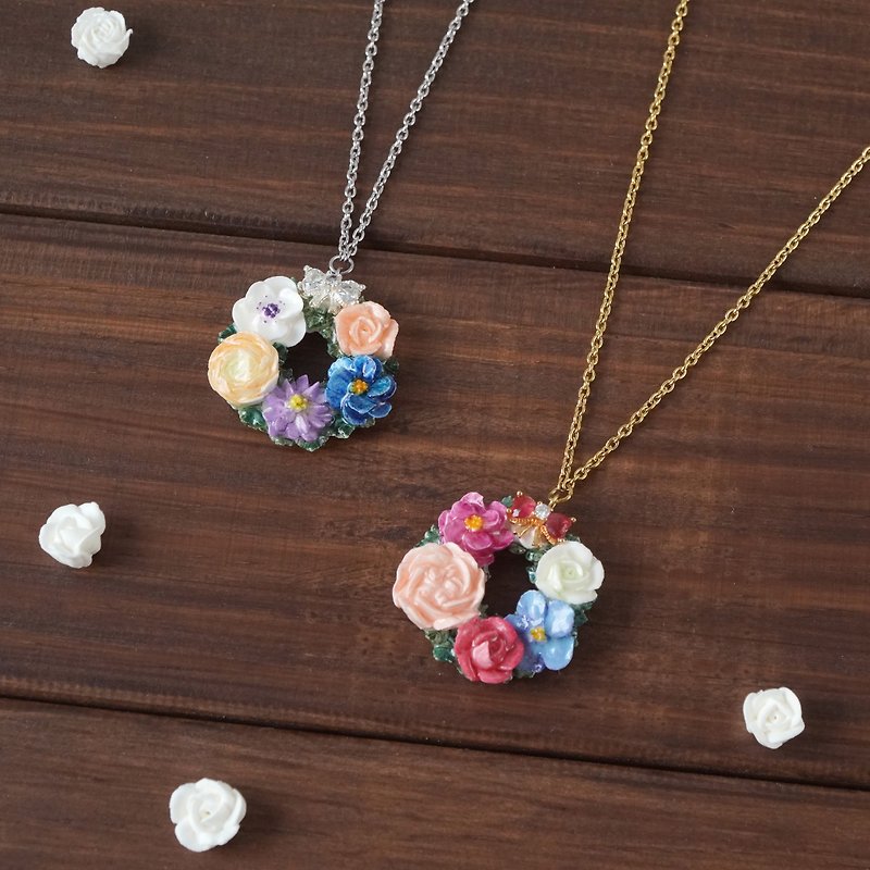 Mini Flower Wreath Necklace =Flower Piping= Customizable - สร้อยคอ - ดินเหนียว หลากหลายสี
