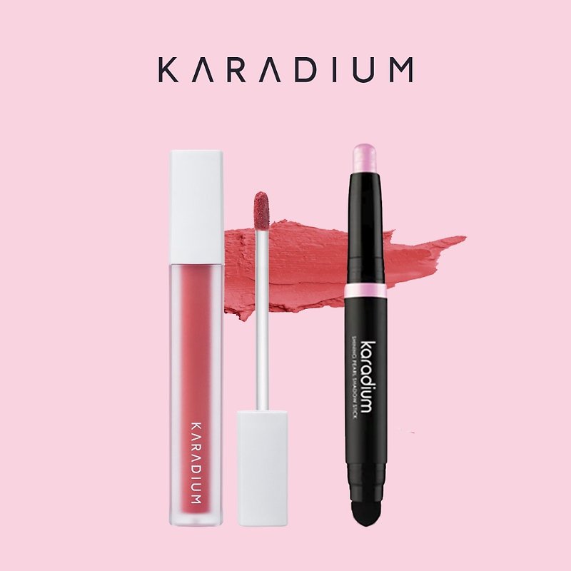 KARADIUM hot-selling product set Shiny Pearl Eyeshadow Stick + Matte Silky Queen Lip Glaze - ที่เขียนตา/คิ้ว - วัสดุอื่นๆ สึชมพู
