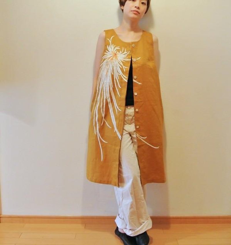 Long vest / poppy color Rangiku - เสื้อผู้หญิง - ผ้าฝ้าย/ผ้าลินิน สีน้ำเงิน