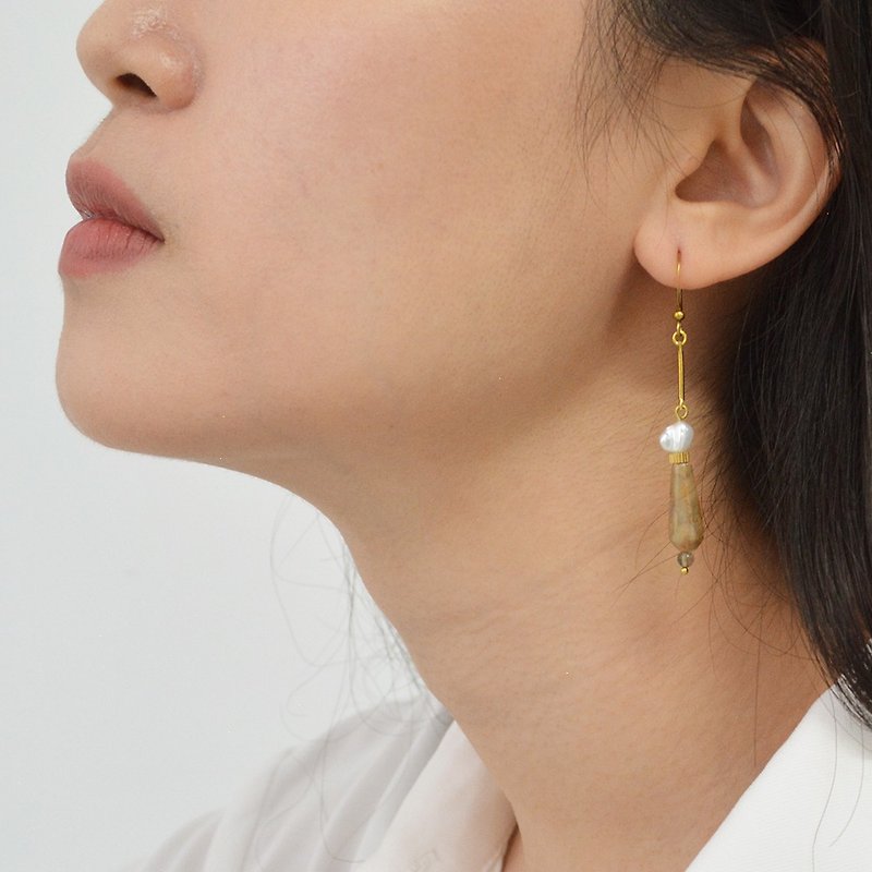 Years is good natural stone Bronze Clip-On earrings can be changed - ต่างหู - ทองแดงทองเหลือง สีส้ม
