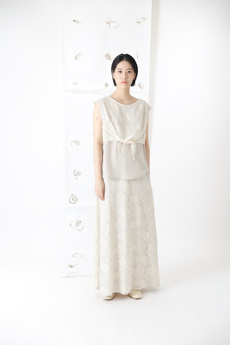 蕾絲雙層長裙 - 裙子/長裙 - 聚酯纖維 
