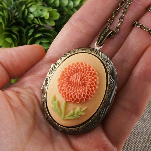 アンティーク Coral コーラルカメオネックレス Silver 925 花 ORNER オルネー【アンティーク グレー カメオ シルバー
