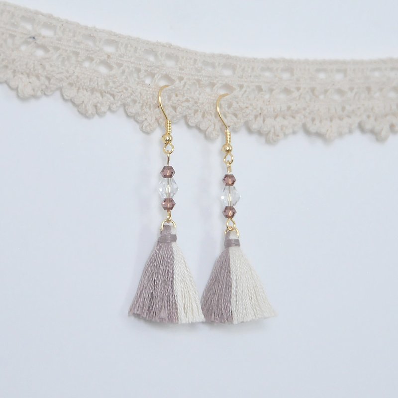 Two-tone tassels. Czech crystal. Earrings Two Colorway Tassel. Crystal. Earring - Earrings & Clip-ons - Thread Gray