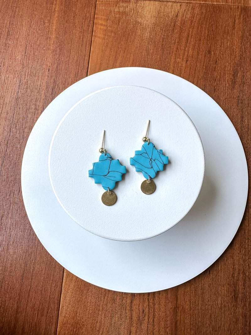 • Handcrafted Polymer Clay Earrings • Turquoise Moroccan (small) Dangles - ต่างหู - ดินเผา สีเขียว