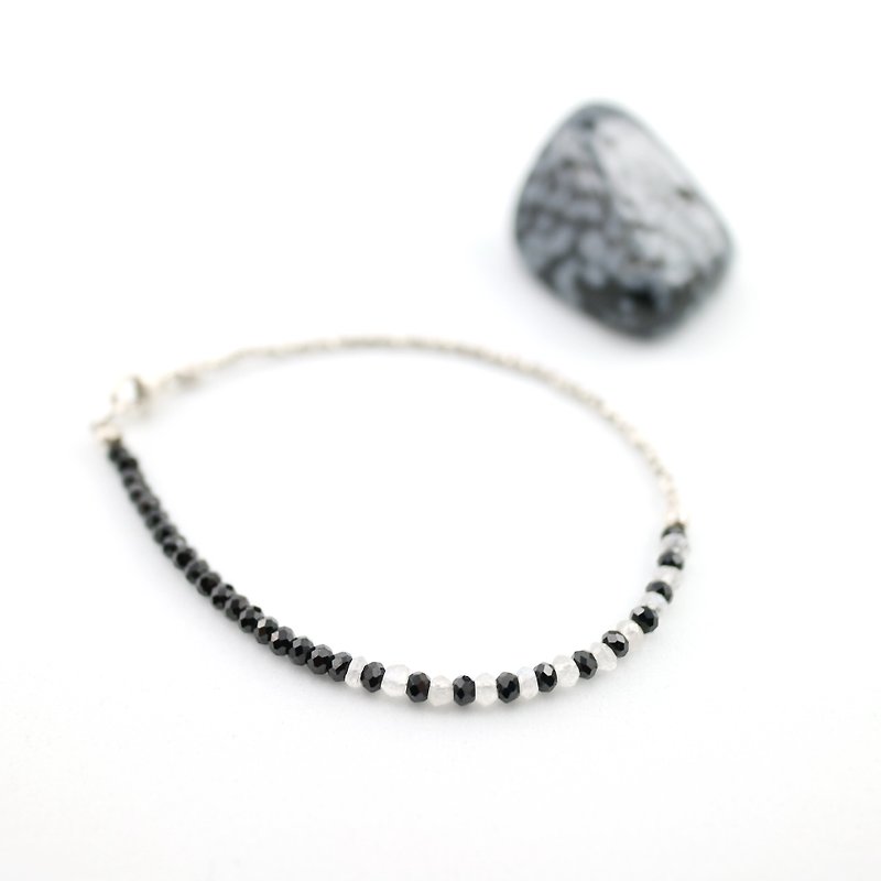 Stone and Moonstone Sterling Silver Bracelet - Bracelets - Gemstone Black