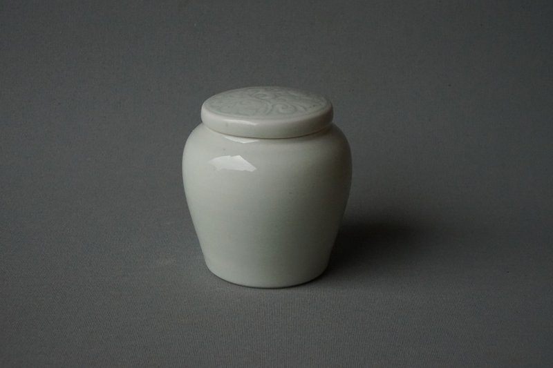 影青印花茶倉 - 茶壺/茶杯/茶具 - 陶 白色