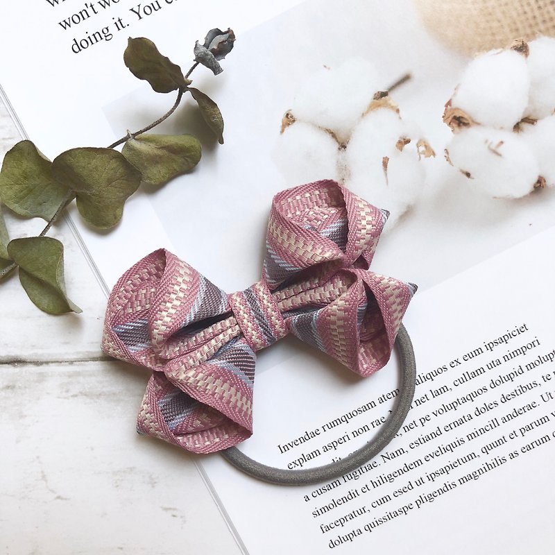 Striped Jacquard Ribbon Bow/Pink - Hair Accessories - Other Materials Pink