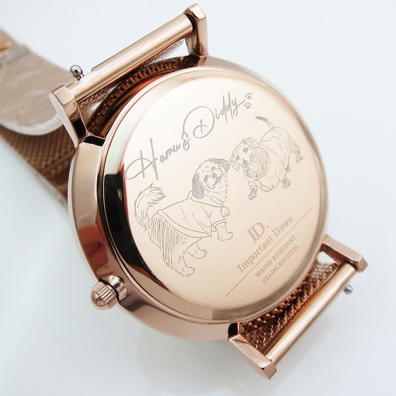 [Customized Watch Gift] Commemorative Dog (Single Needle Customization + Surface Engraving + Portrait Back Cover Engraving) - นาฬิกาผู้หญิง - โลหะ สีทอง